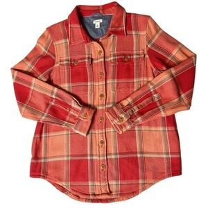 LL BEAN Women's Plaid  Flannel Long Sleeve Button Up Shirt- Jacket Size Small
